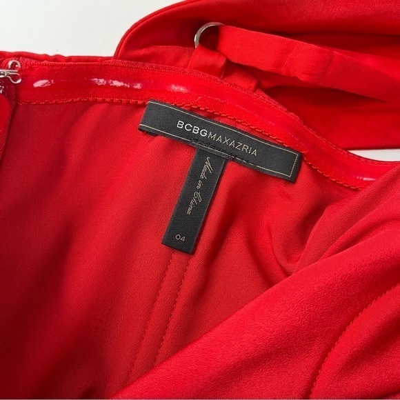 Bcbgmaxazria Palais Red Bow Pleated One Shoulder Sexy Silky Crepe Mini Dress - Picture 3 of 15